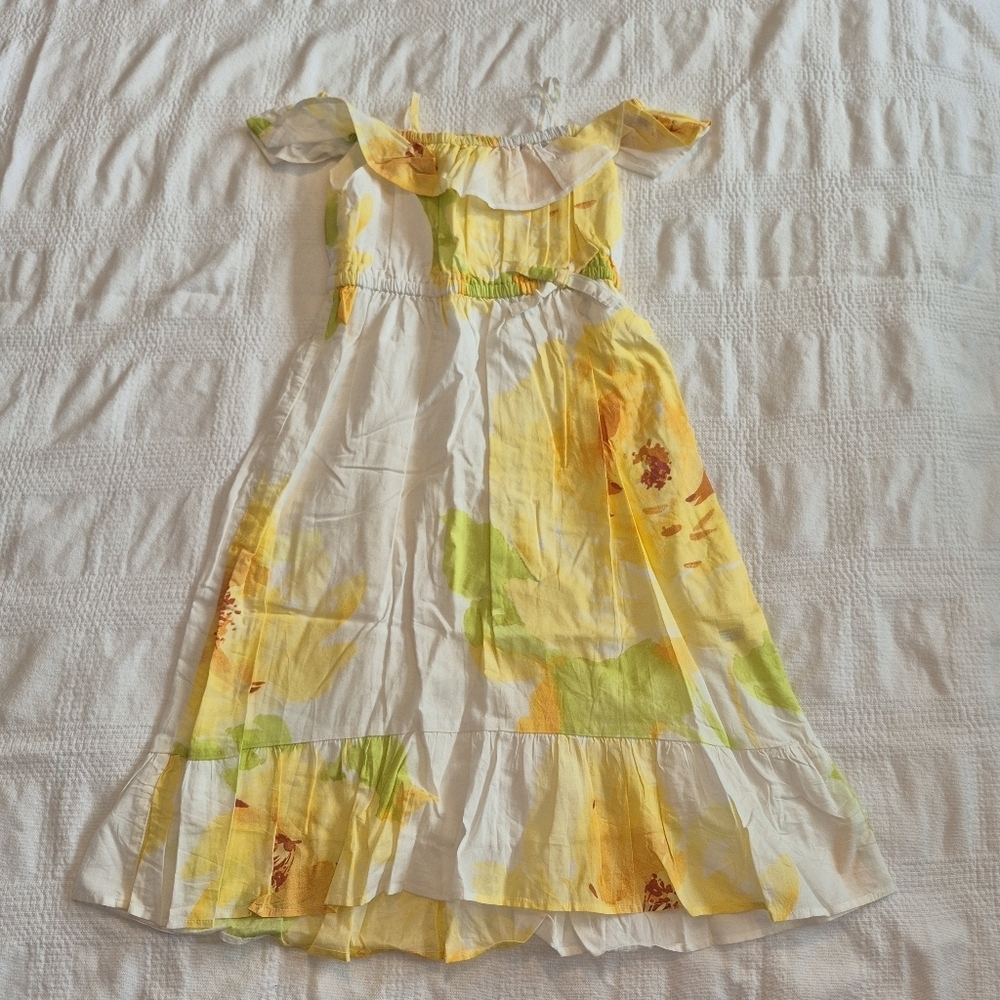 Gap girls dress size 5 floral print fully lined yellow, white green EUC
